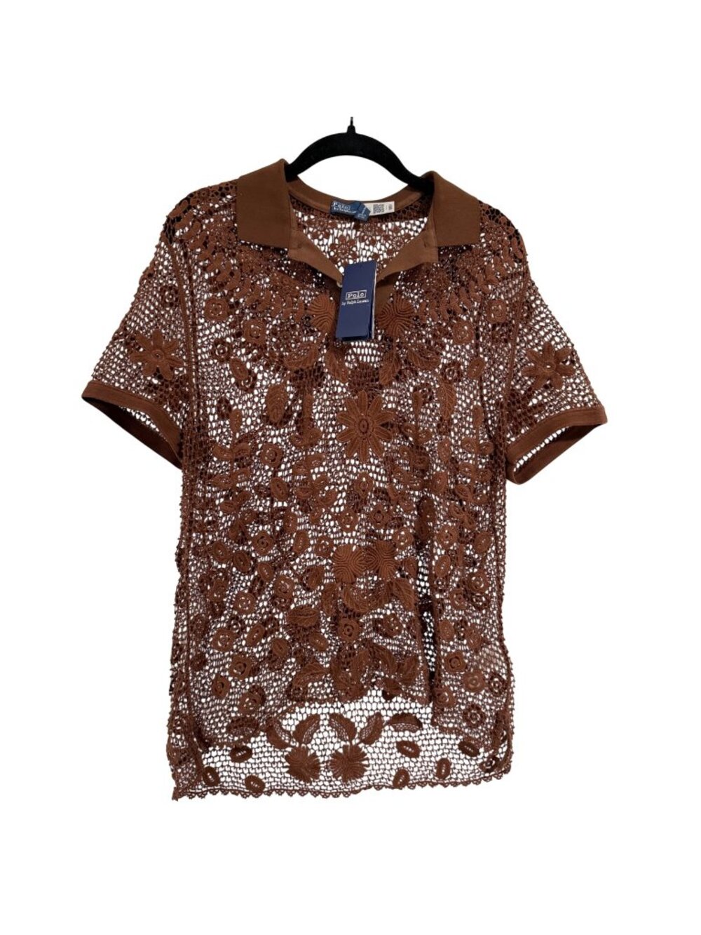 Polo Ralph Lauren Floral Lace Polo Shirt Brown Size L NWT